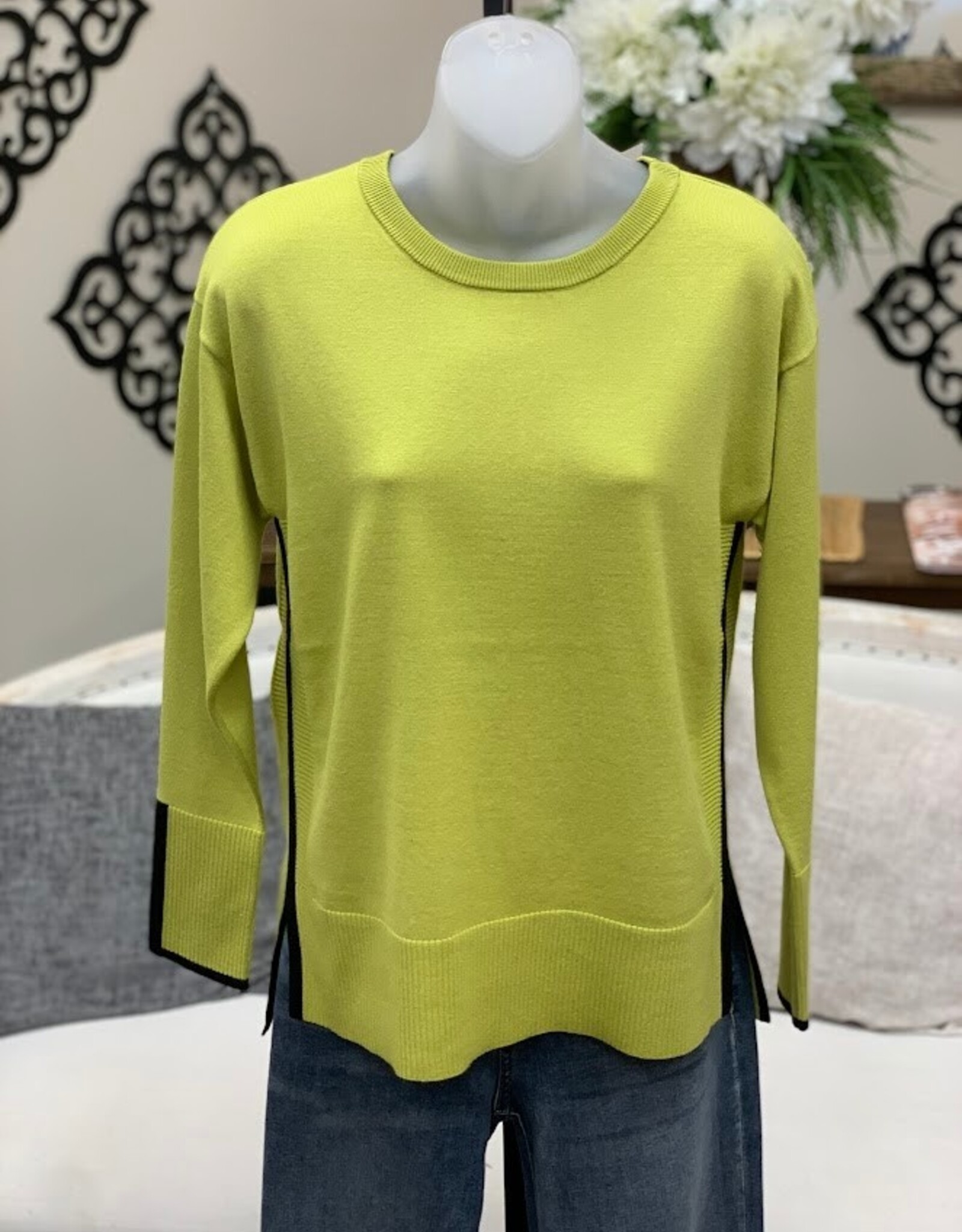 Metric Knits Metric Olive Green/Black Crewneck L/S High-low PO W/Contrast Color Sides AS