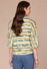 Democracy Democracy B79503M5E Nile Blue Multi 3/4 Blouson Slv Boat Neck Shirttail Hem Print Knit Top LB