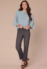 Democracy Democracy Nile Blue 3/4 Bell Slv Round Neck Scalloped Edge Varigated Stitch Mix Sweater
