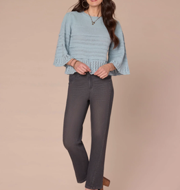 Democracy Democracy Nile Blue 3/4 Bell Slv Round Neck Scalloped Edge Varigated Stitch Mix Sweater