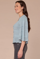 Democracy Democracy Nile Blue 3/4 Bell Slv Round Neck Scalloped Edge Varigated Stitch Mix Sweater