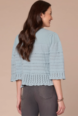 Democracy Democracy Nile Blue 3/4 Bell Slv Round Neck Scalloped Edge Varigated Stitch Mix Sweater