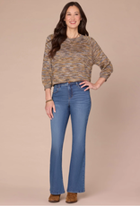 Democracy Democracy Golden Olive 3/4 Blouson Slv Round Neck Space Dye Sweater