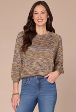 Democracy Democracy Golden Olive 3/4 Blouson Slv Round Neck Space Dye Sweater