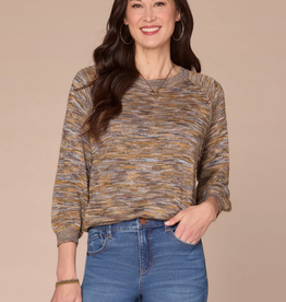 Democracy Democracy Golden Olive 3/4 Blouson Slv Round Neck Space Dye Sweater