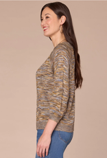 Democracy Democracy Golden Olive 3/4 Blouson Slv Round Neck Space Dye Sweater