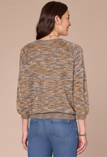 Democracy Democracy Golden Olive 3/4 Blouson Slv Round Neck Space Dye Sweater