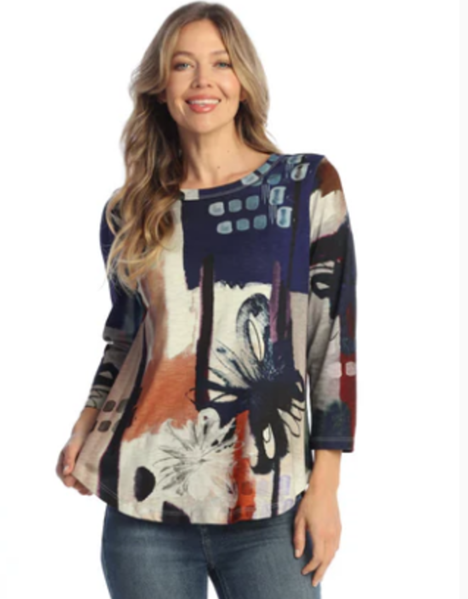 Jess & Jane Jess & Jane Multi Provence Round Neck Top LS