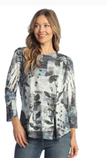 Jess & Jane Jess & Jane AJ2-2142 Multi Primrose Burnout Tunic Top W/3/4 Slv and Round Hem LO