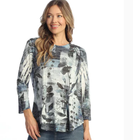 Jess & Jane Jess & Jane AJ2-2142 Multi Primrose Burnout Tunic Top W/3/4 Slv and Round Hem LO