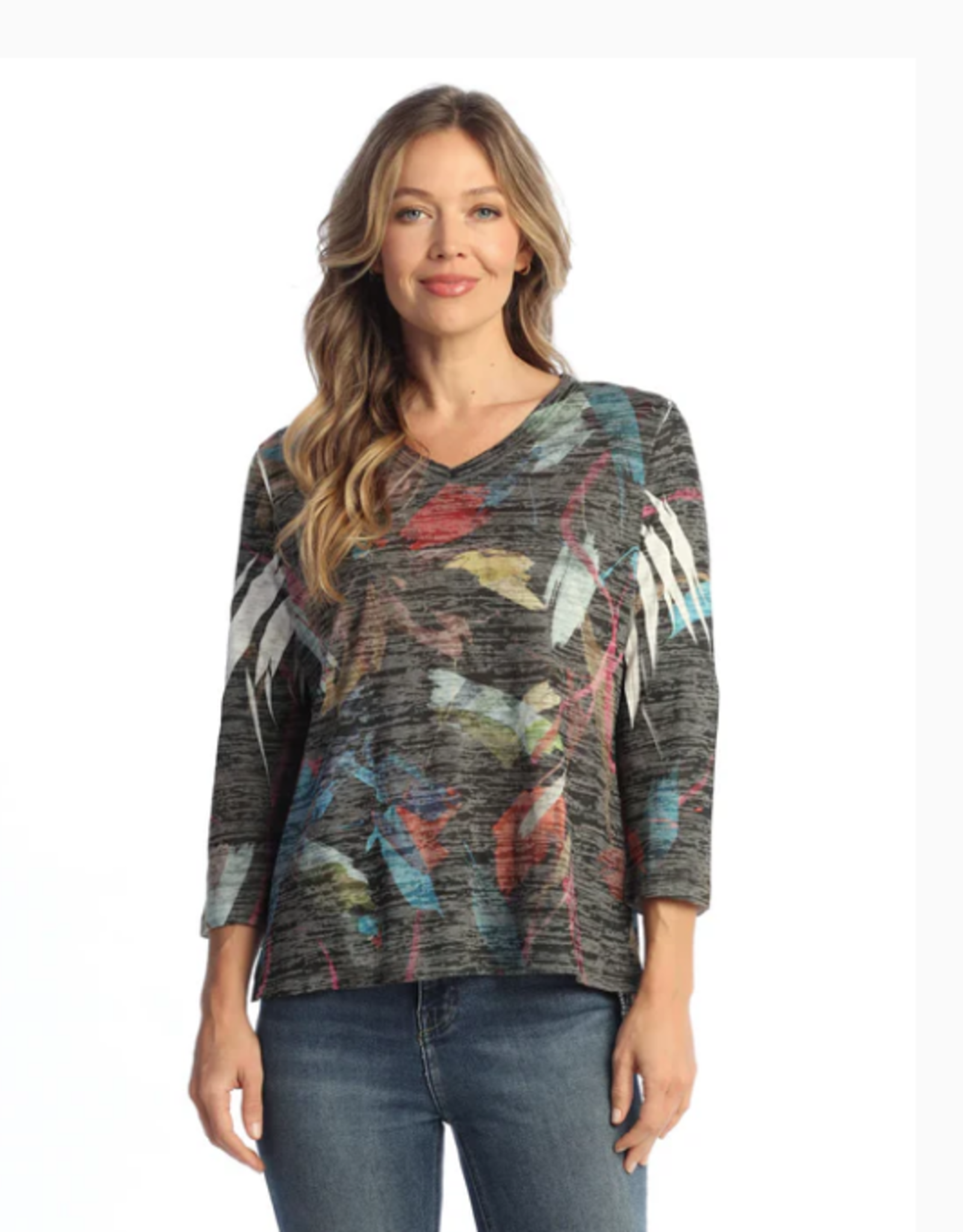 Jess & Jane Jess & Jane Multi Bonita Burnout Hi-Low Tunic Top W/Side Slit