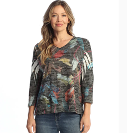 Jess & Jane Jess & Jane Multi Bonita Burnout Hi-Low Tunic Top W/Side Slit