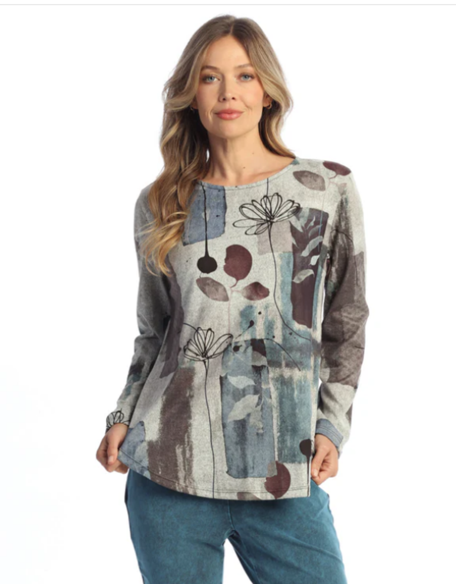 Jess & Jane Jess & Jane Multi Aurelia Side-Slit Tunic Top W/Front Seam