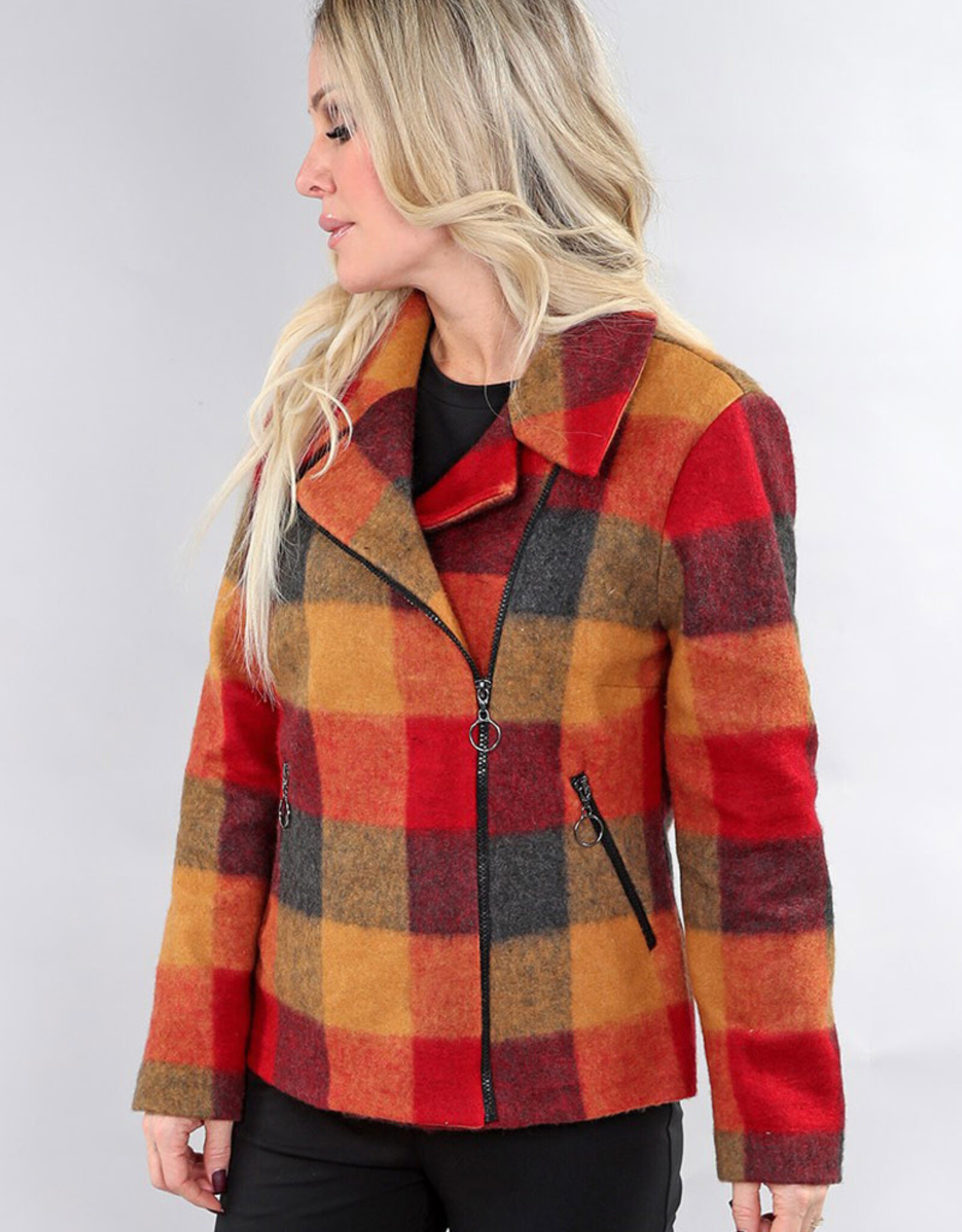 Picadilly Michael Tyler 5939 Gold Plaid L/S Xip Front Short Coat HS