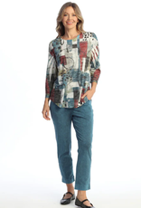 Jess & Jane Jess & Jane Multi Burnout Tunic Top W/3/4 Slv and Round Hem