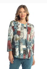 Jess & Jane Jess & Jane Multi Burnout Tunic Top W/3/4 Slv and Round Hem