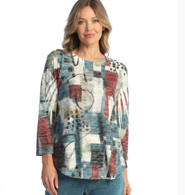 Jess & Jane Jess & Jane Multi Burnout Tunic Top W/3/4 Slv and Round Hem