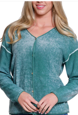 Tru Luxe Tru Luxe  A. Green Button Front Reverse Print Cardigan AS