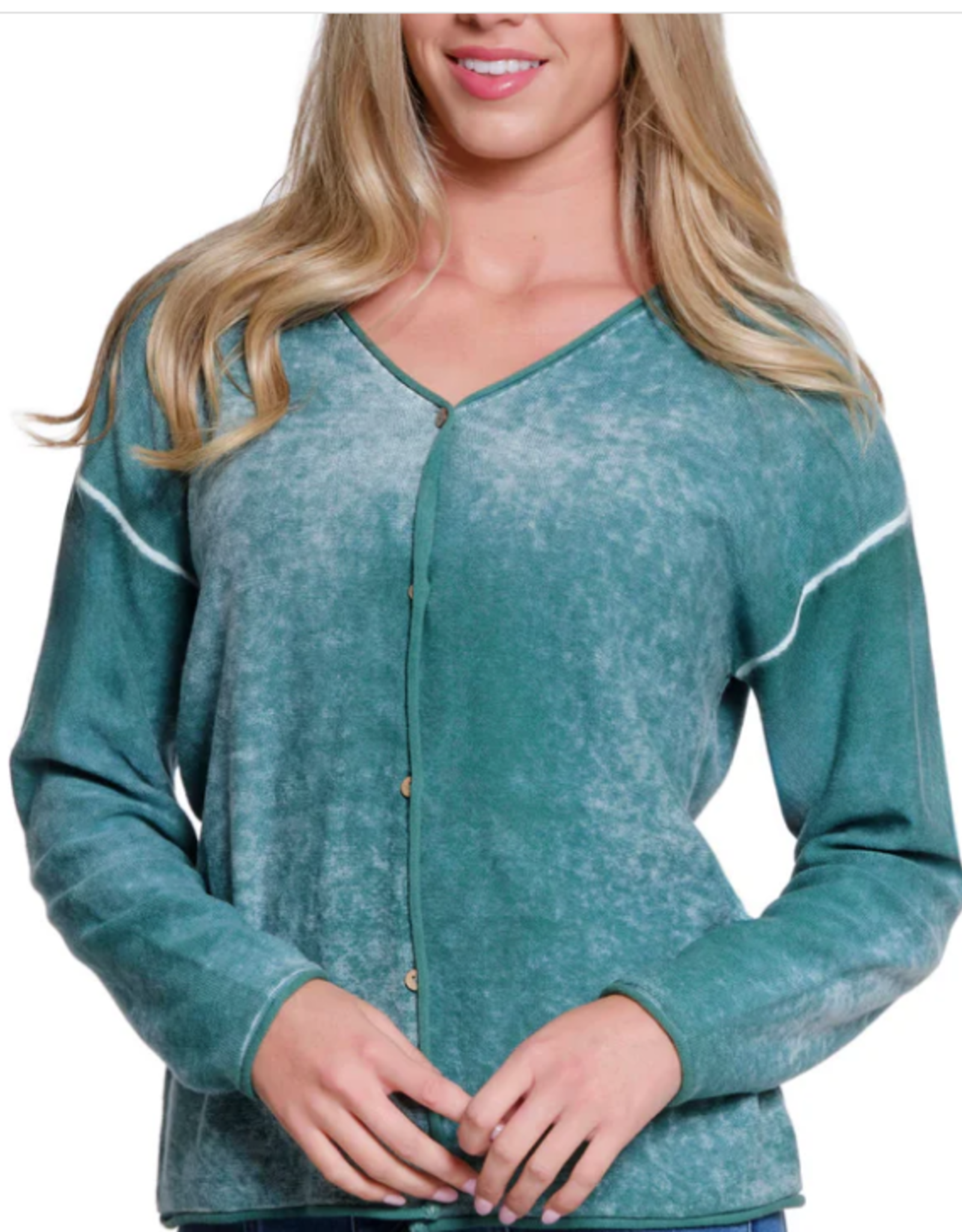 Tru Luxe Tru Luxe  A. Green Button Front Reverse Print Cardigan AS
