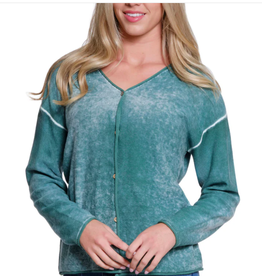 Tru Luxe Tru Luxe  A. Green Button Front Reverse Print Cardigan AS