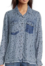 Tru Luxe Tru Luxe  Chambray Shadow Pocket Button Top AS