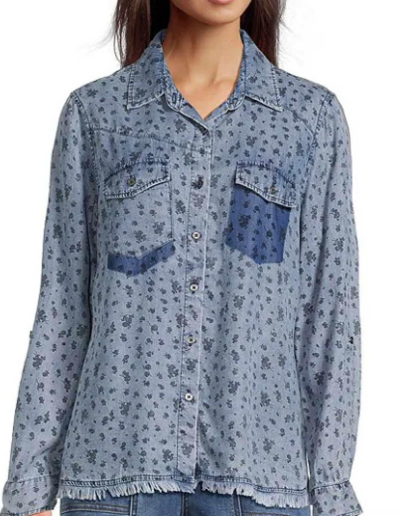 Tru Luxe Tru Luxe  Chambray Shadow Pocket Button Top AS