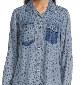 Tru Luxe Tru Luxe  Chambray Shadow Pocket Button Top AS