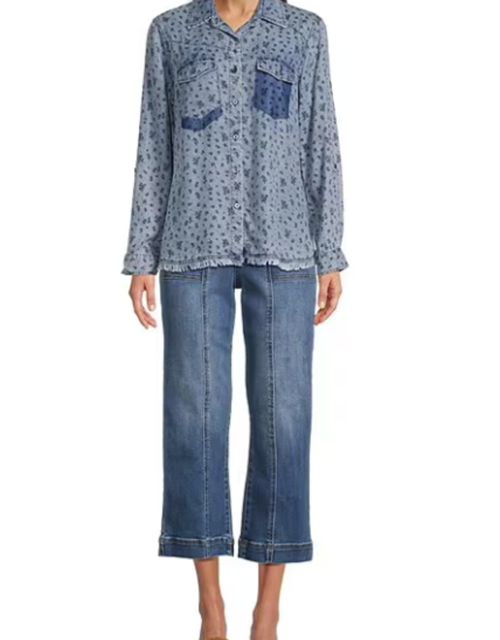 Tru Luxe Tru Luxe  Chambray Shadow Pocket Button Top AS