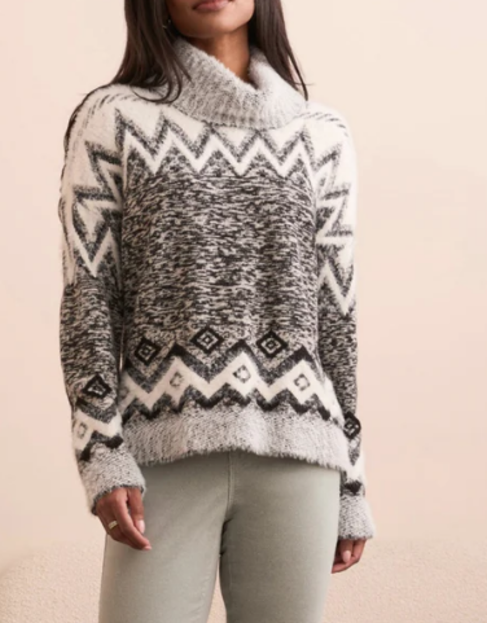 Tribal Tribal M Black T-Neck Intarsia Sweater CS