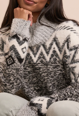 Tribal Tribal M Black T-Neck Intarsia Sweater CS