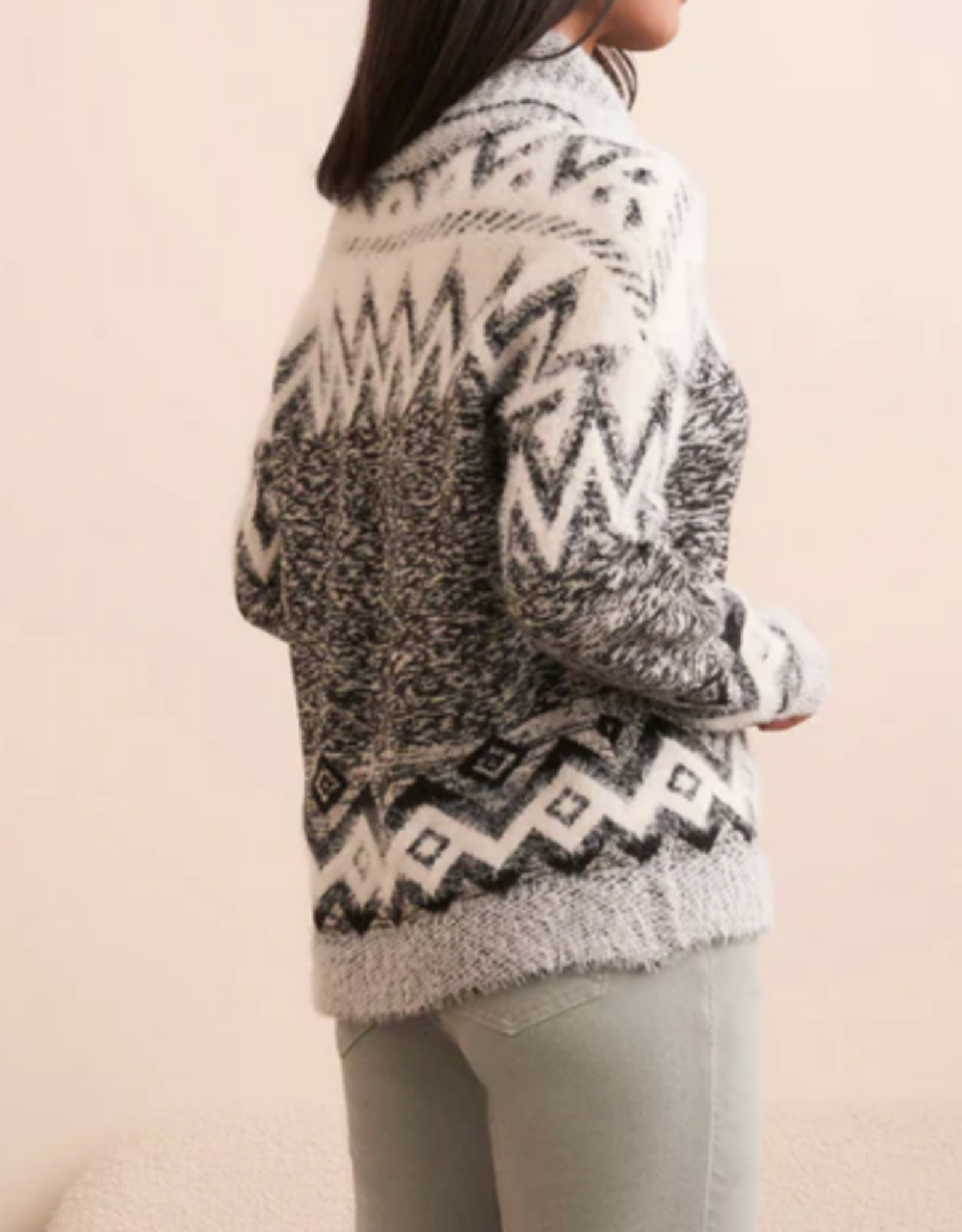 Tribal Tribal M Black T-Neck Intarsia Sweater CS