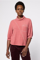 Democracy Democracy Heather Baked Apple Pleated Elbow Slv Mock Neck Knit Top LB