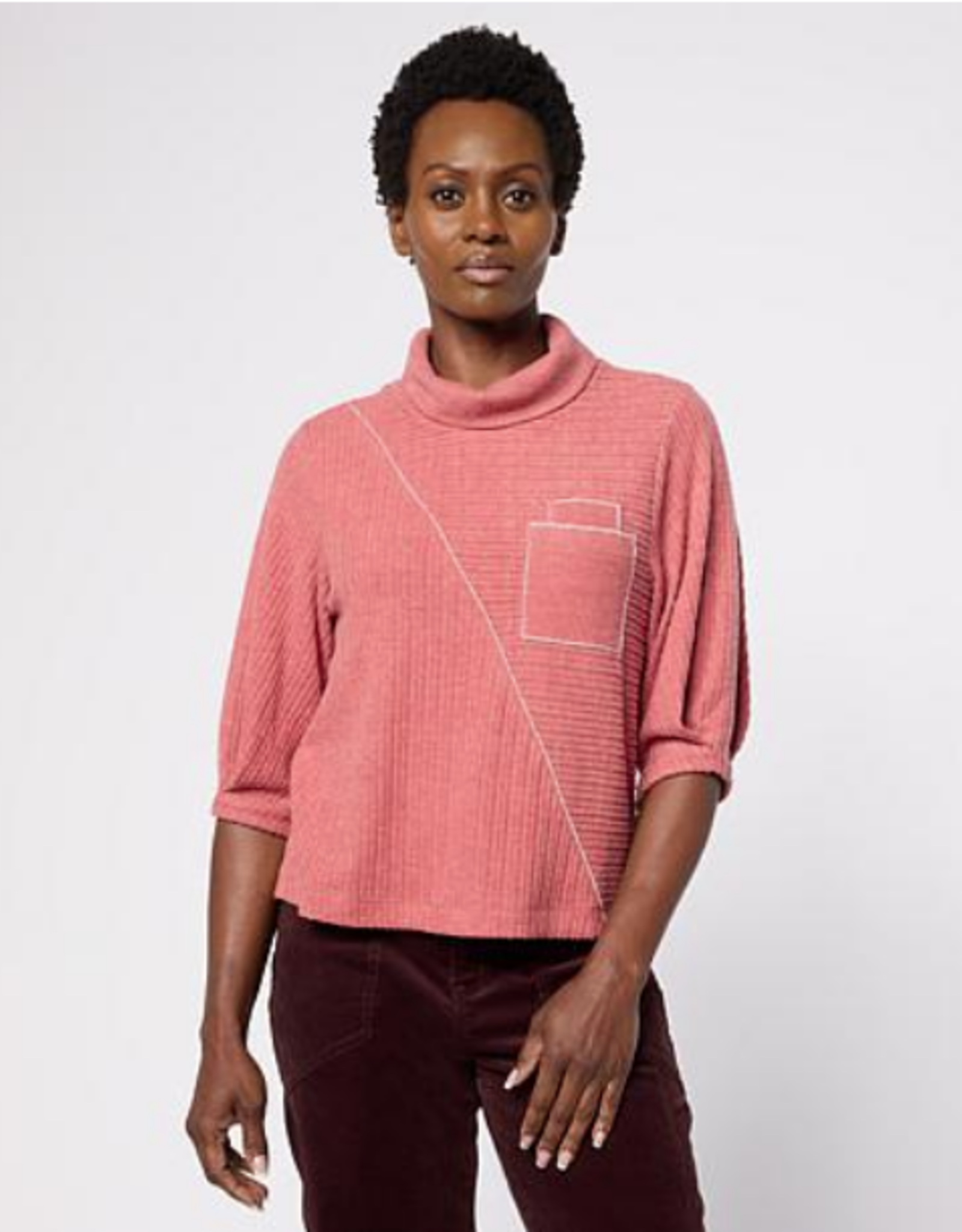 Democracy Democracy Heather Baked Apple Pleated Elbow Slv Mock Neck Knit Top LB