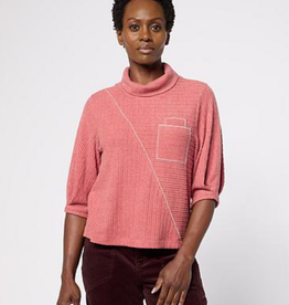 Democracy Democracy Heather Baked Apple Pleated Elbow Slv Mock Neck Knit Top LB