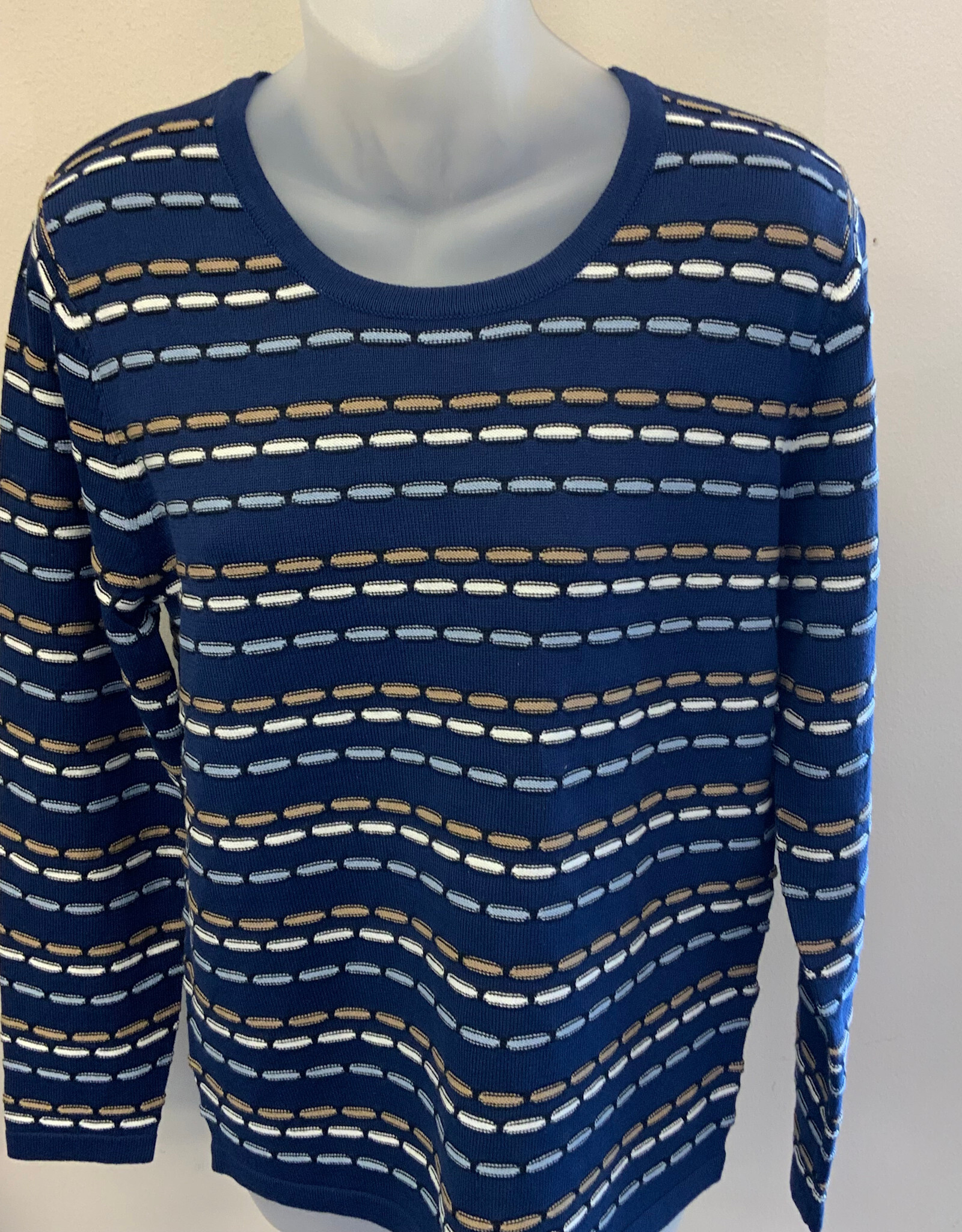 Sunday Sunday Navy Dashed Color Stripe L/S Knit Sweater Top