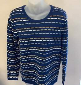 Sunday Sunday Navy Dashed Color Stripe L/S Knit Sweater Top