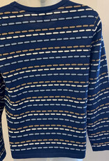 Sunday Sunday Navy Dashed Color Stripe L/S Knit Sweater Top