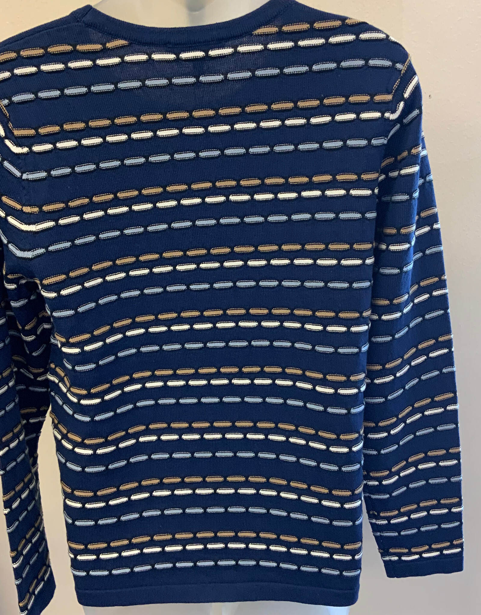 Sunday Sunday Navy Dashed Color Stripe L/S Knit Sweater Top