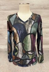 Jess & Jane Jess & Jane Multi Melody V-Neck Layered Hem Top AB