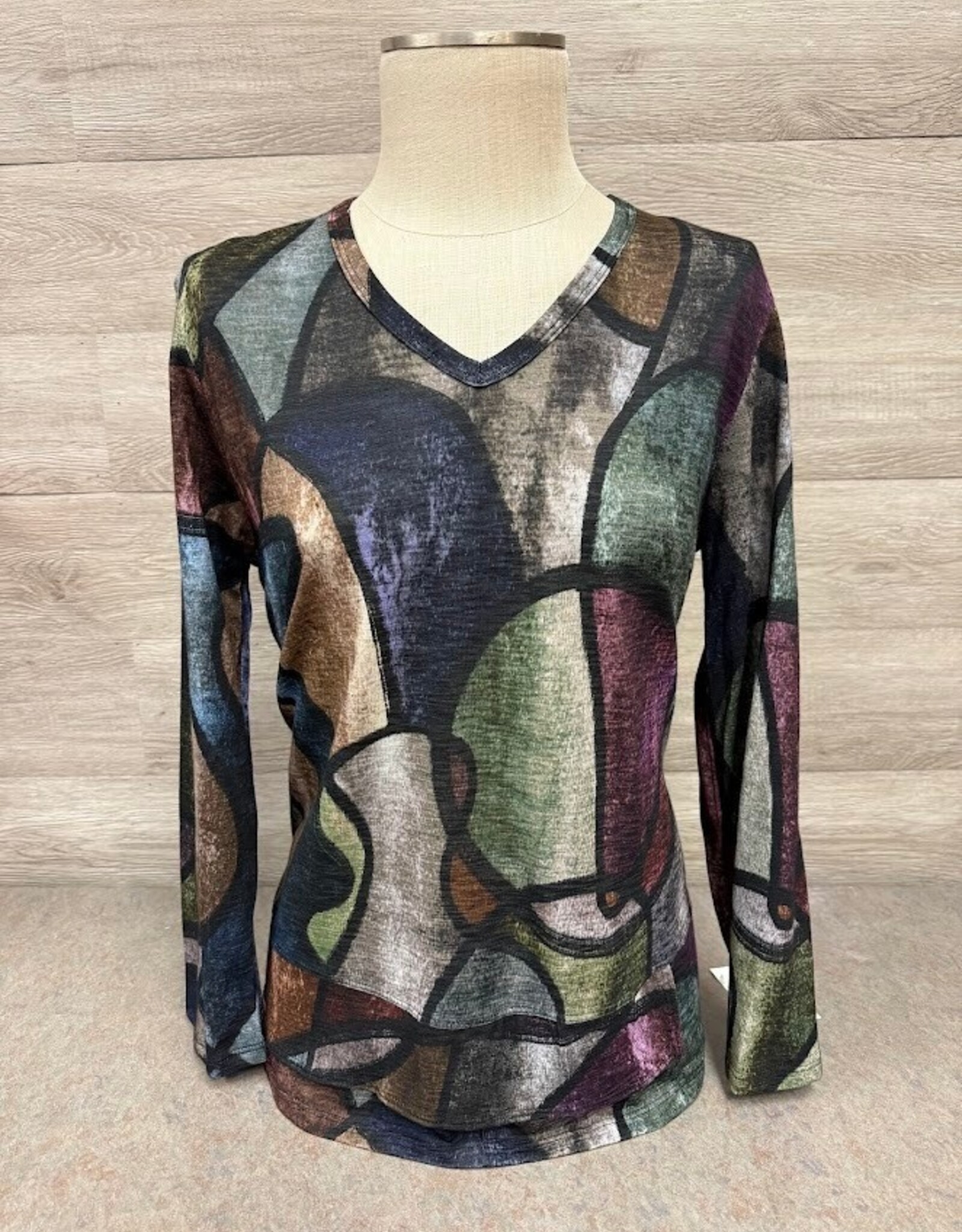 Jess & Jane Jess & Jane Multi Melody V-Neck Layered Hem Top AB