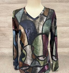 Jess & Jane Jess & Jane Multi Melody V-Neck Layered Hem Top AB