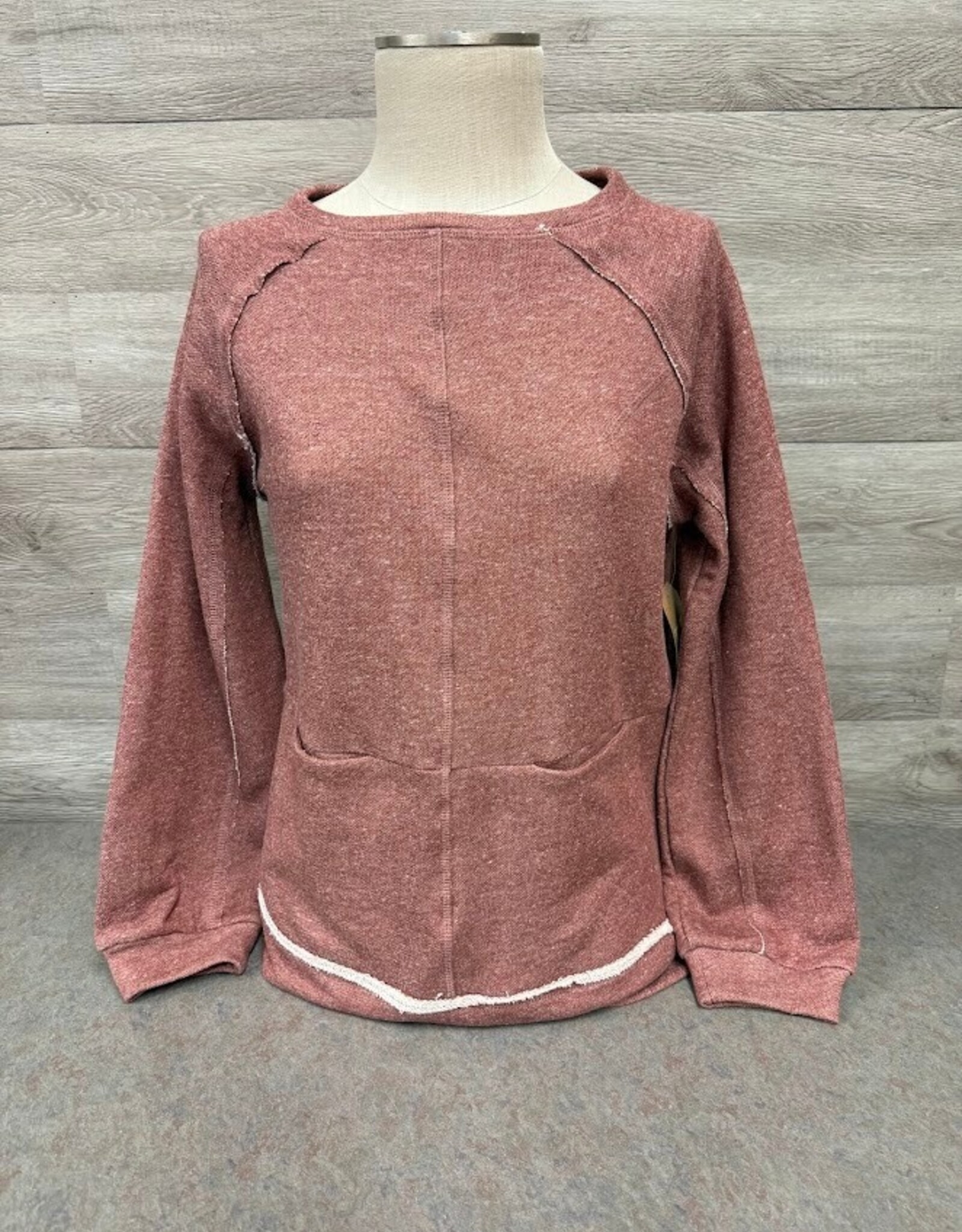 Tru Luxe Tru Luxe  Rust Raglan Slv Knit Top W/Pockets