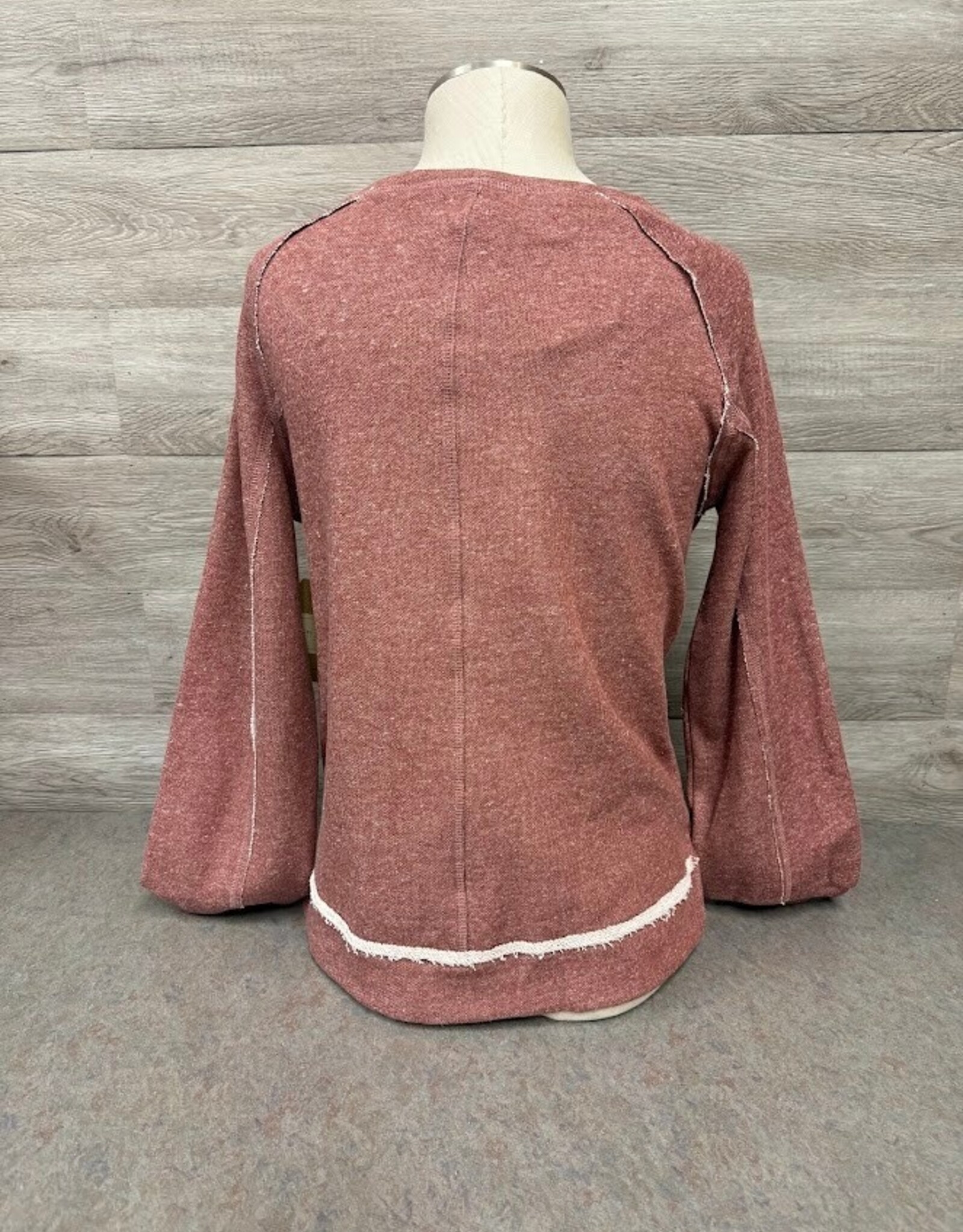 Tru Luxe Tru Luxe  Rust Raglan Slv Knit Top W/Pockets