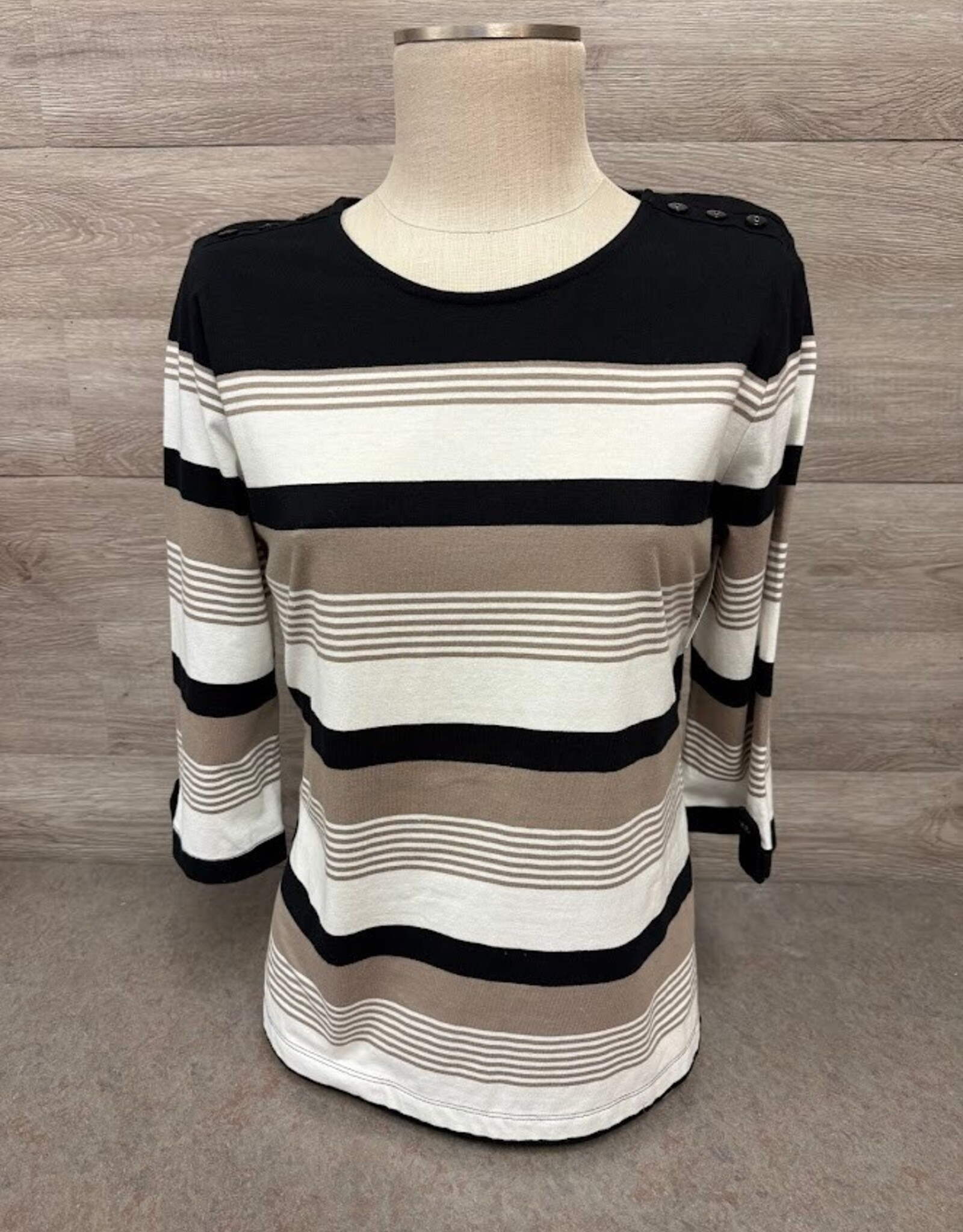 L.Hamrick L.Hamrick Ashwood Black 3/4 Sleeve Yarn Dyed Top