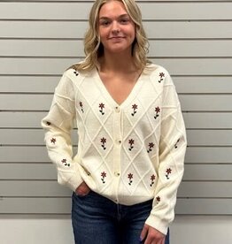Hem & Thread Hem & Thread Flower Embroidered Button Down Sweater Cardigan LO