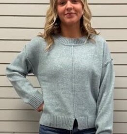 Hem & Thread Hem & Thread  Front Bottom Slit Crew Neck Sweater Top LL