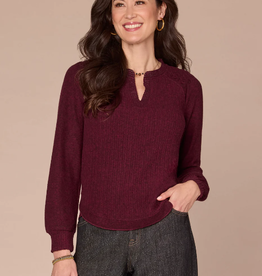 Democracy Democracy  Heather Wineberry L/S Mandarin Collar Knit Top LB