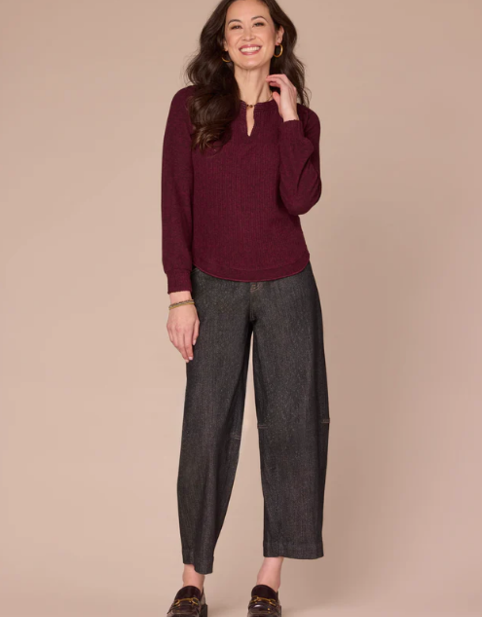 Democracy Democracy  Heather Wineberry L/S Mandarin Collar Knit Top LB