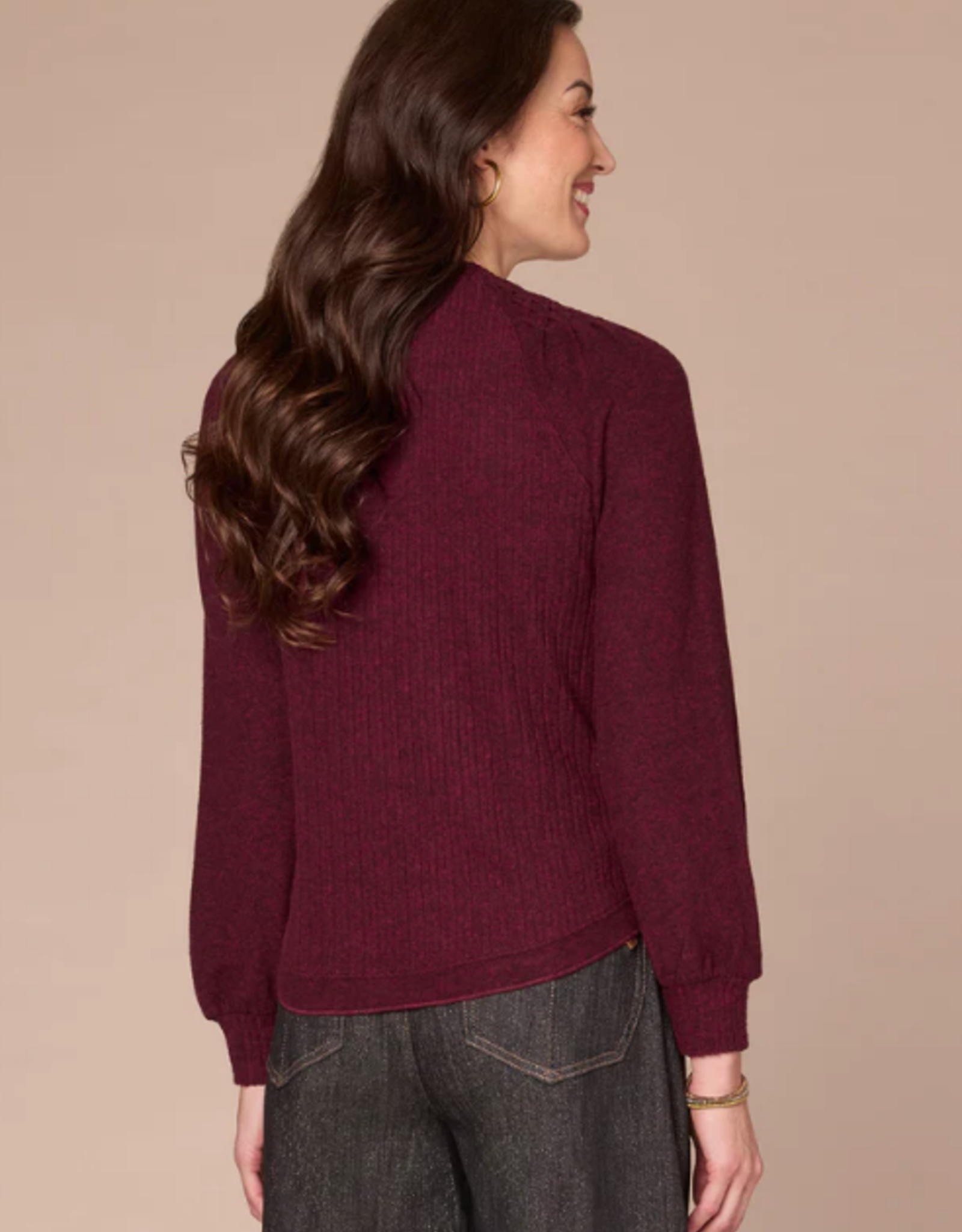 Democracy Democracy  Heather Wineberry L/S Mandarin Collar Knit Top LB