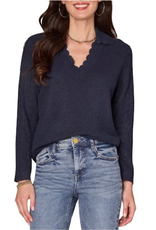 Democracy Democracy Ultra Navy L/S Crochet V Neck Sweater